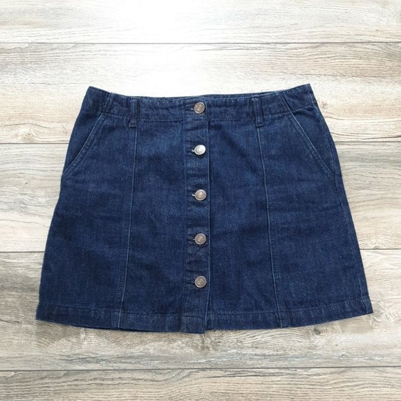 Forever 21 Dresses & Skirts - Forever 21 Womens Denim Mini Skirt US 28 Full Front Button Blue Dress Party